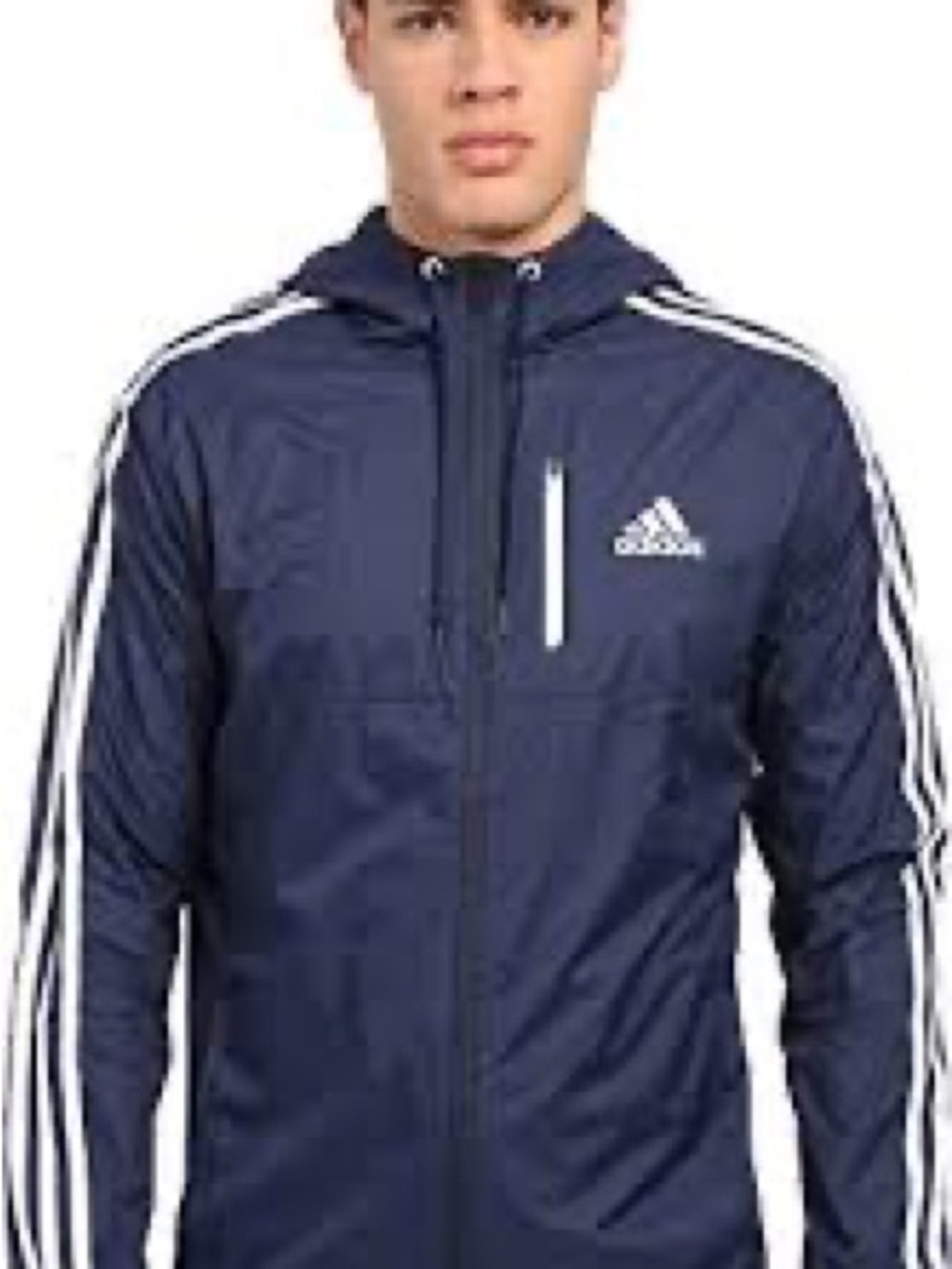 adidas Navy Hooded Windbreaker with White Three-Stripes